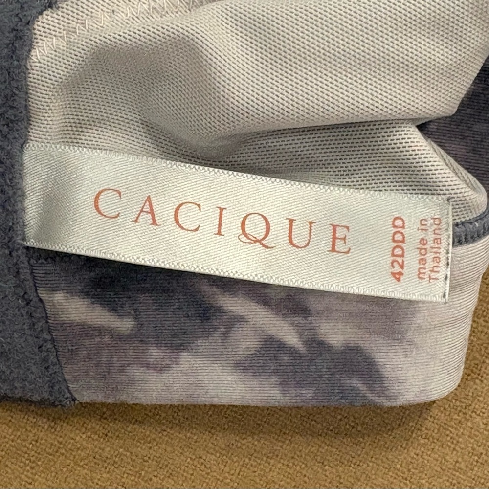 Cacique Lightly Lined No Wire Bra Black White Grey Tie Dye Size 42DDD - Picture 7 of 9